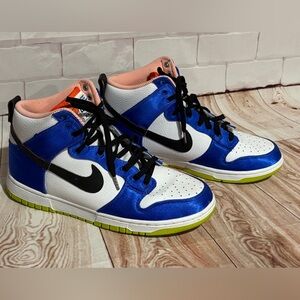WMNS NIKE‎ DUNK HIGH "BLUE SATIN" WHITE-BLACK-RACER BLUE SZ 9